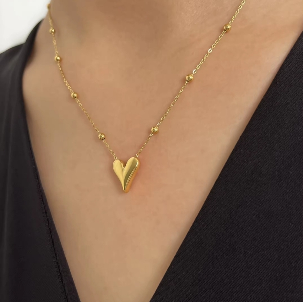 Dainty 18kt Gold over 925 Sterling Heart Necklace - Picture 3 of 4